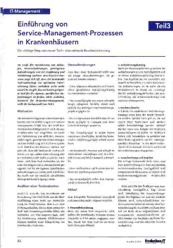 Vorschauseite 1: Einführung von Service-Management-Prozessen in Krankenhäusern