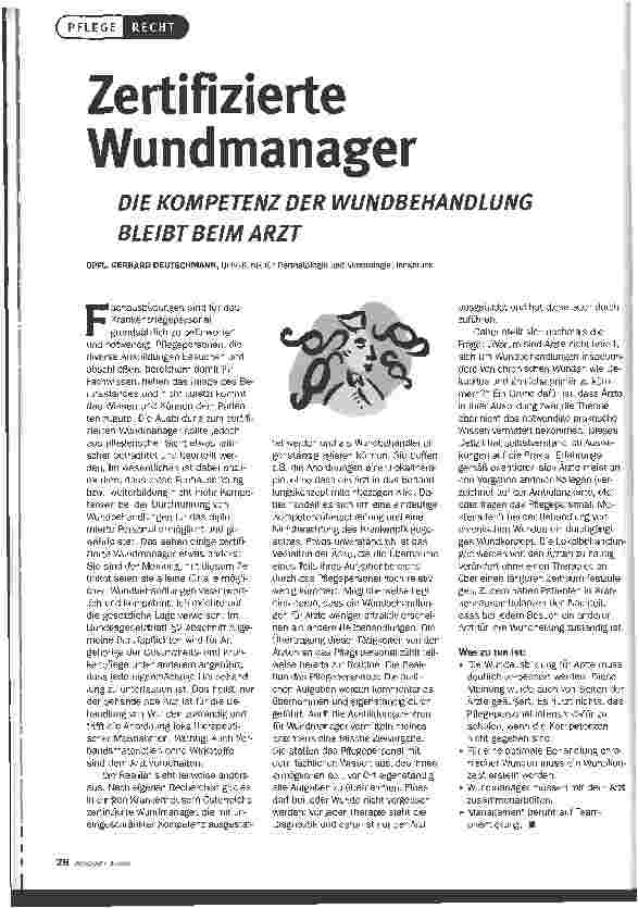 Vorschauseite 1: Zertifizierte Wundmanager Die Kompetenz der Wundbehandlung bleibt beim Arzt
