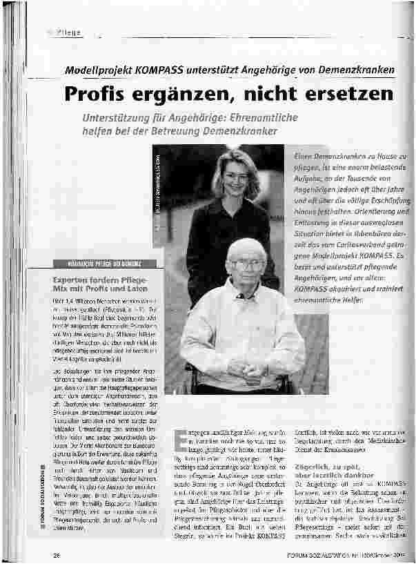 Vorschauseite 1: Profis ergänzen, nicht ersetzenModellprojekt KOMPASS unterstützt Angehörige von Demenzkranken