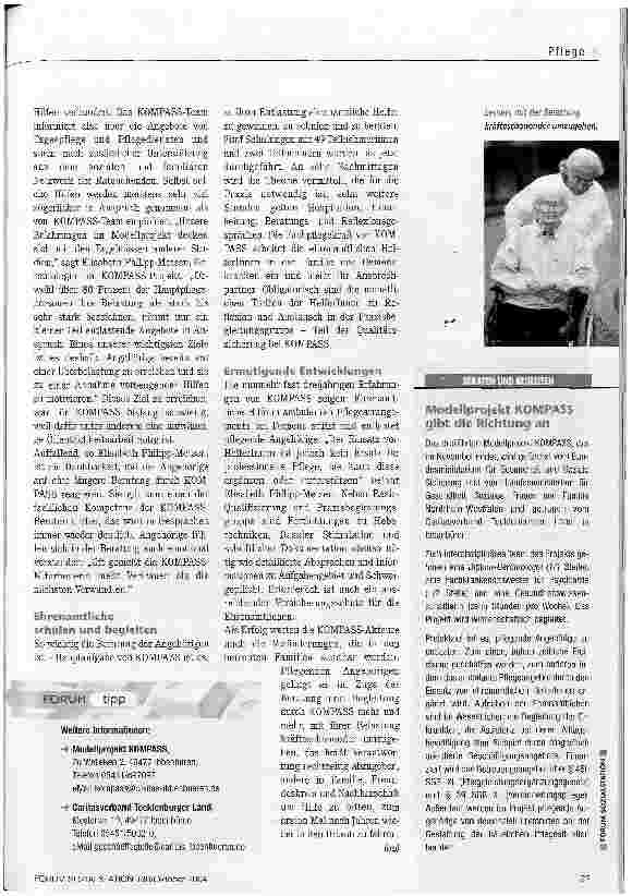 Vorschauseite 2: Profis ergänzen, nicht ersetzenModellprojekt KOMPASS unterstützt Angehörige von Demenzkranken