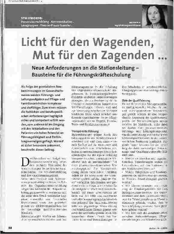 Vorschauseite 1: Licht für den Wagenden, Mut für den ZagendenNeue Anforderungen an die Stationsleitung -Bausteine für die Führungskräfteschulung
