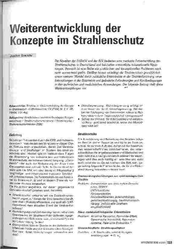 Vorschauseite 1: Weiterentwicklung der Konzepte im Strahlenschutz
