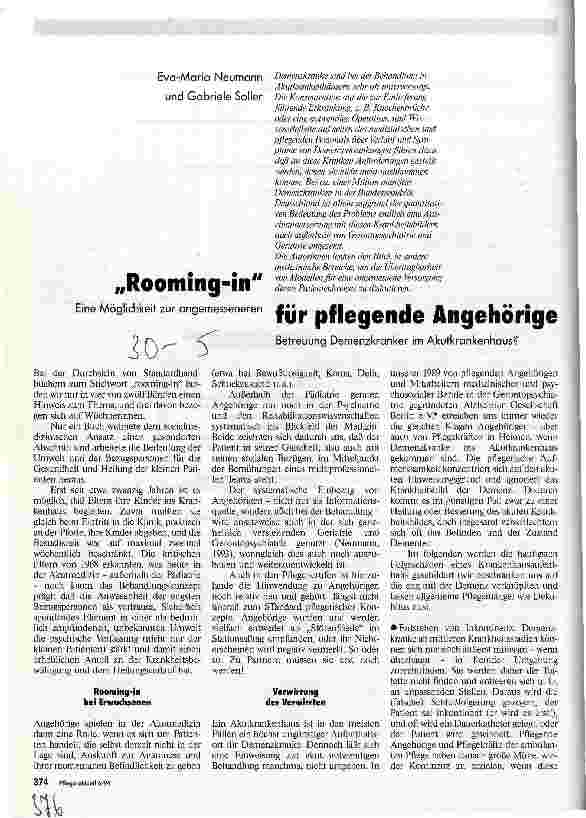Vorschauseite 1: Rooming-in für pflegende Angehörige Eine Möglichkeit zur angemessenen Betreuung Demenzkranker im Akutkrankenhaus