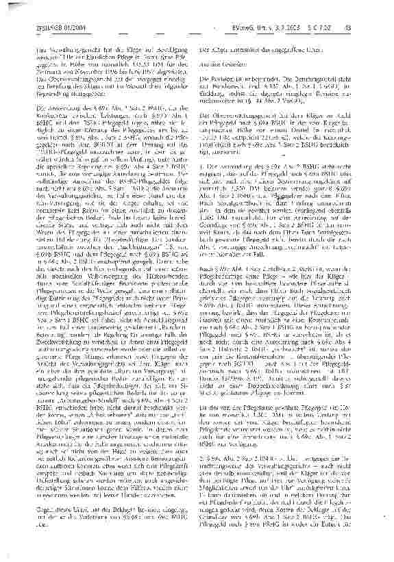 Vorschauseite 2: Anrechung von SGB XI-Pflegegeld; Arbeitgeber-Modell; Pflegegeld; Pflegekräfte, selbst beschaffte im Arbeitgeber-Modell; Pflegeversorgung BVerwG, Urt. v. 3.7.2003