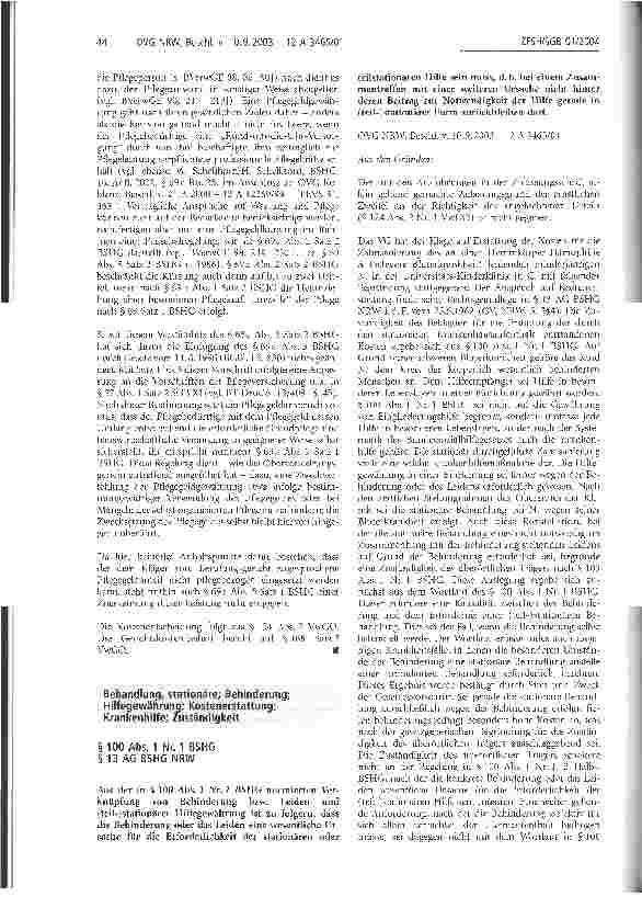 Vorschauseite 3: Anrechung von SGB XI-Pflegegeld; Arbeitgeber-Modell; Pflegegeld; Pflegekräfte, selbst beschaffte im Arbeitgeber-Modell; Pflegeversorgung BVerwG, Urt. v. 3.7.2003