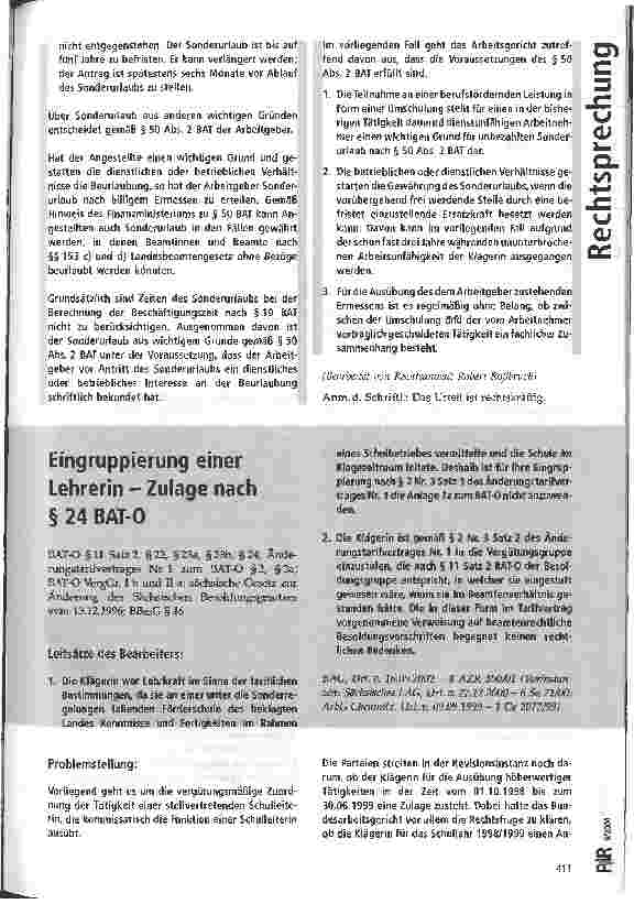 Vorschauseite 3: Sonderurlaub ohne Fortzahlung der Bezüge gemäß § 50 Abs. 2 BAT