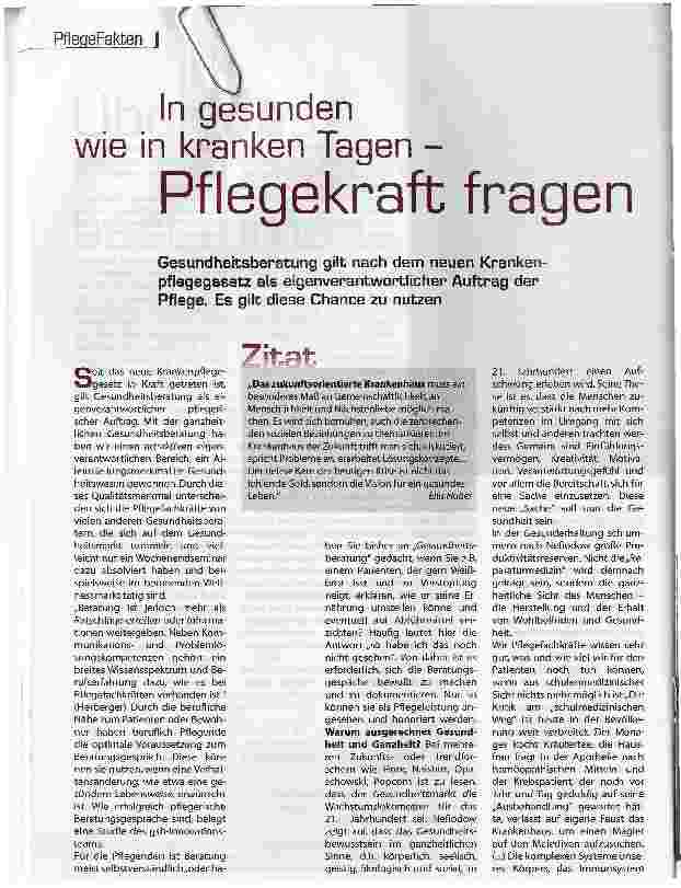 Vorschauseite 1: In gesunden wie in kranken Tagen - Pflegekraft fragen