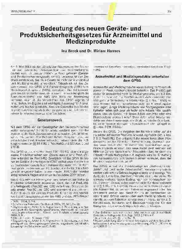 Vorschauseite 1: Bedeutung des neuen Geräteund Produktsicherheitsgesetzes für Arzneimittel und Medizinprodukte