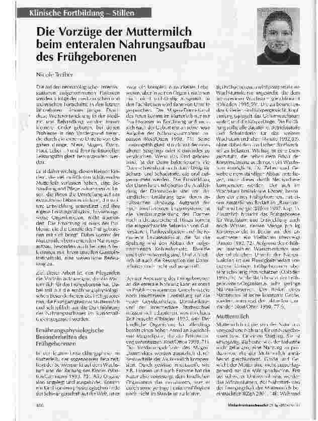 Vorschauseite 1: Die Vorzüge der Muttermilch beim enteralen Nahrungsaufbau des Frühgeborenen