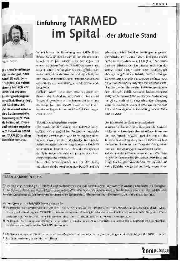 Vorschauseite 1: Einführung TARMED Spiteil - der aktuelle Stand