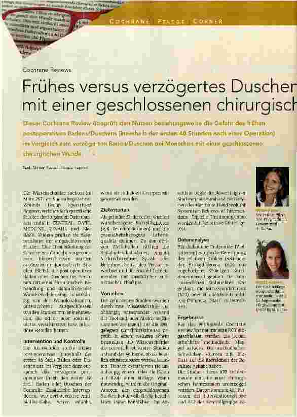 Vorschauseite 1: Frühes versus verzögertes Duschen bei Personen mit einer geschlossenen chirurgischen Wunde