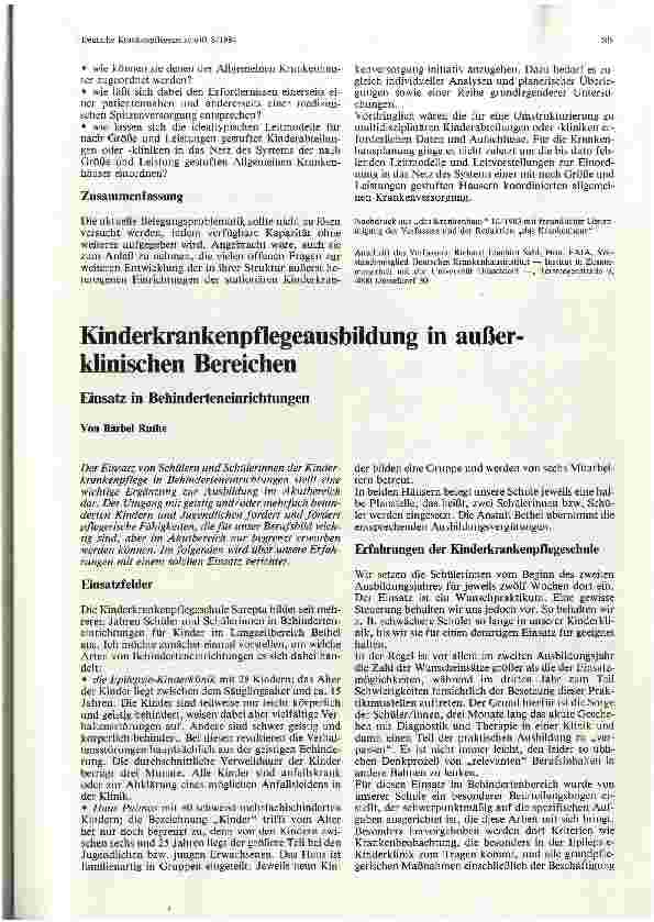 Vorschauseite 4: Weiterentwicklung der stationären Kinderkrankenversorgung