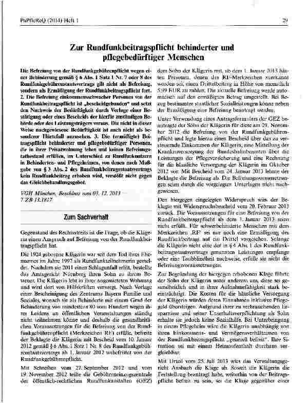 Vorschauseite 1: Zur Rundfunkbeitragspflicht behinderter und pflegebedürftiger Menschen