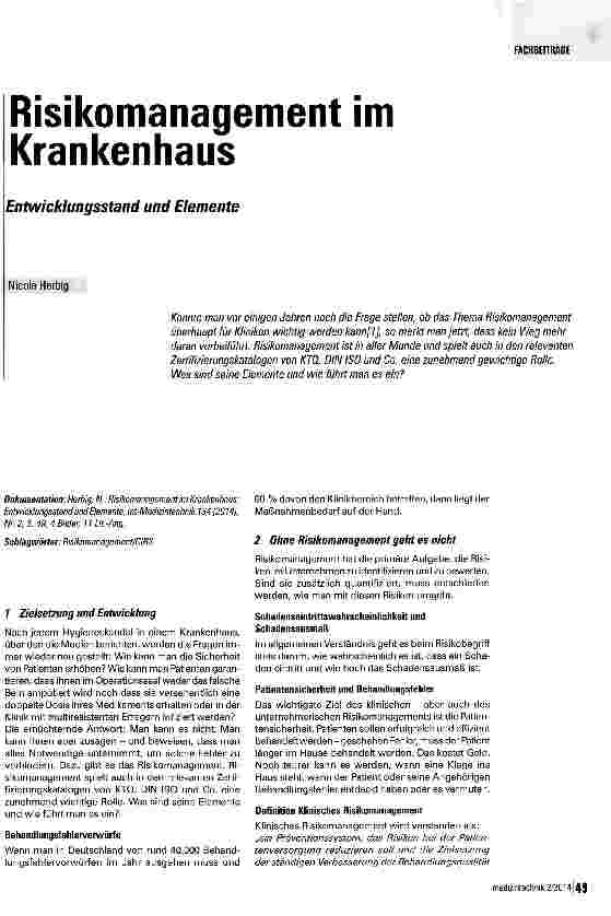 Vorschauseite 1: Risikomanagement im Krankenhaus