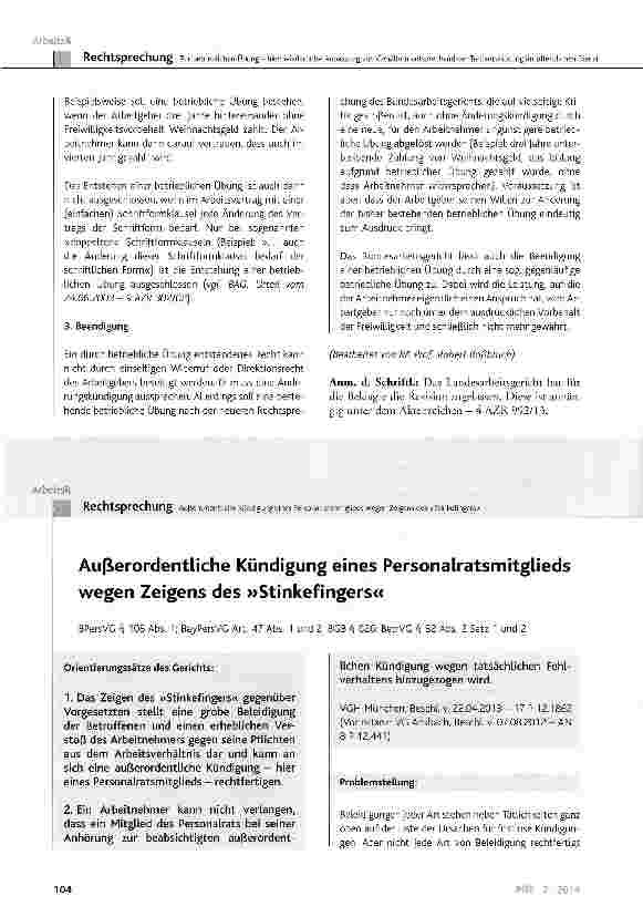 Vorschauseite 1: Außerordentliche Kündigung eines Personalratsmitglieds wegen Zeigens des »Stinkefingers«