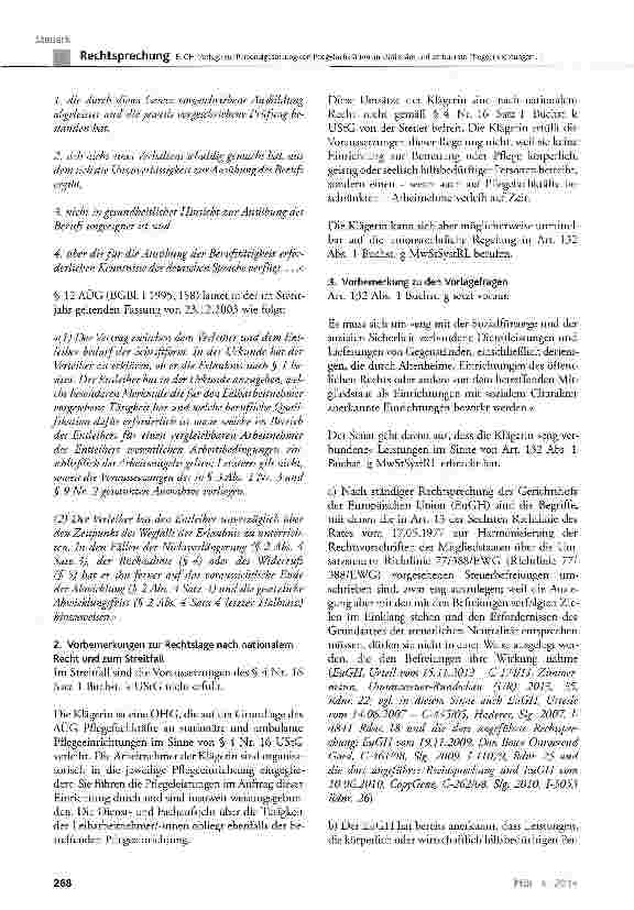 Vorschauseite 4: EuGH-Vorlage zur Personalgestellung von Pflegefachkräften an stationäre und ambulante Pflegeeinrichtungen