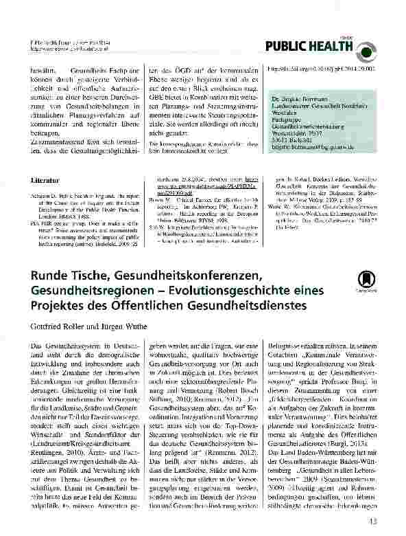 Vorschauseite 1: Runde Tische, Gesundheitskonferenzen, Gesundheitsregionen - Evolutionsgeschichte eines Projektes des Öffentlichen Gesundheitsdienstes