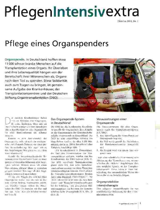 Vorschauseite 1: Pflege eines Organspenders