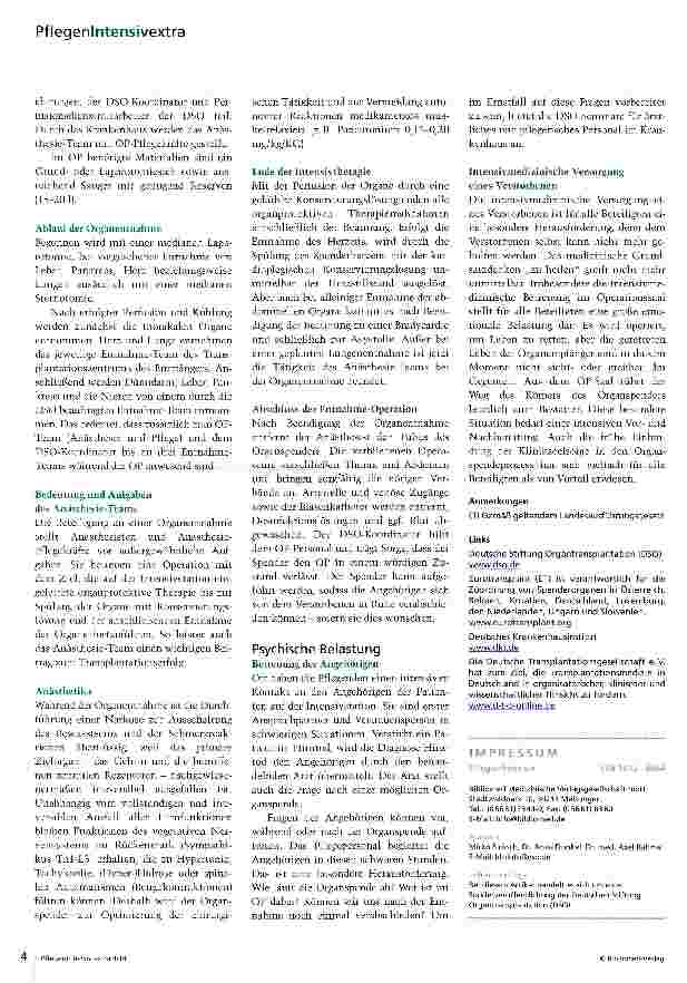 Vorschauseite 4: Pflege eines Organspenders