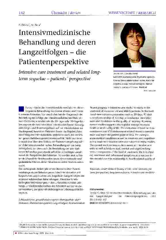 Vorschauseite 1: Intensivmedizinische Behandlung und deren Langzeitfolgen - die Patientenperspektive