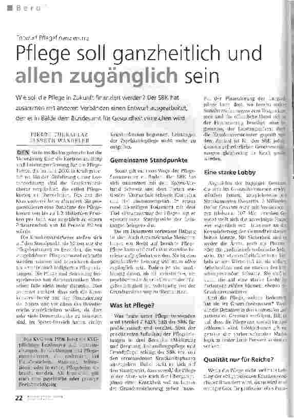 Vorschauseite 1: Pflege soll ganzheitlich und allen zugänglich sein Entwurf Pflegefinanzierung
