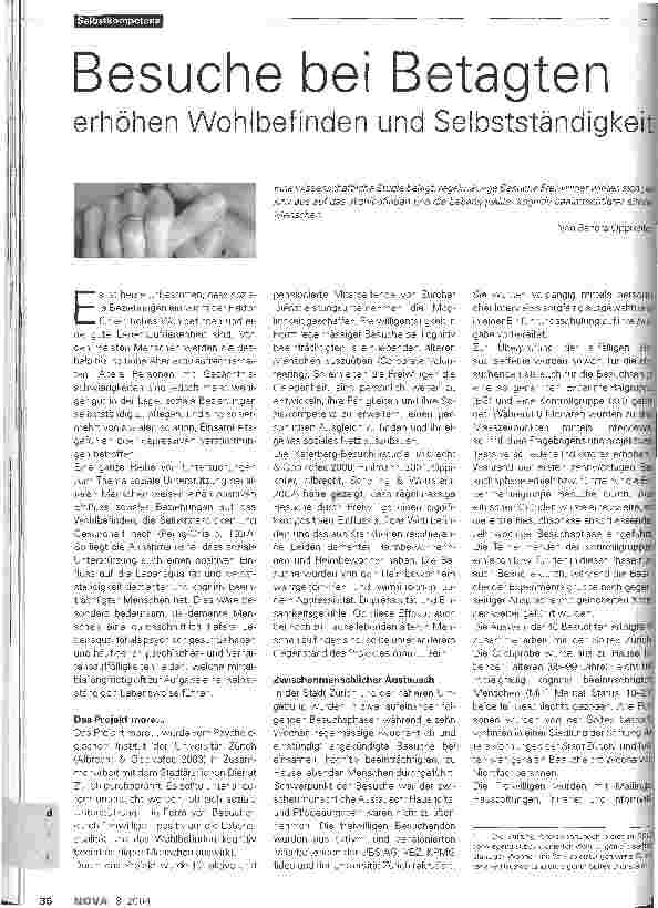 Vorschauseite 1: Besuche bei Betagten erhöhen Wohlbefinden und Selbstständigkeit