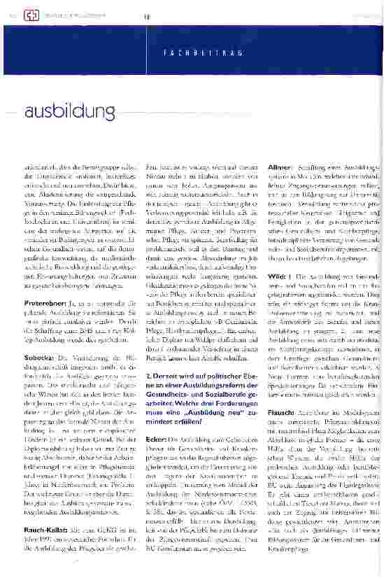 Vorschauseite 3: Reform der Pflegeausbildung 2004