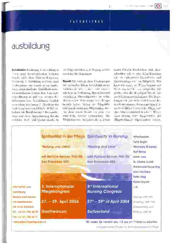 Vorschauseite 4: Reform der Pflegeausbildung 2004
