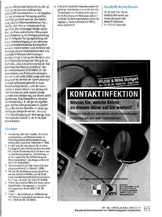 Vorschauseite 3: Maschinelle Dekontamination von ophthalmologischen Instrumenten