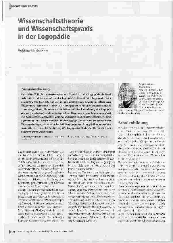 Vorschauseite 1: Wissenschaftstheorie und Wissenschaftspraxis in der Logopädie