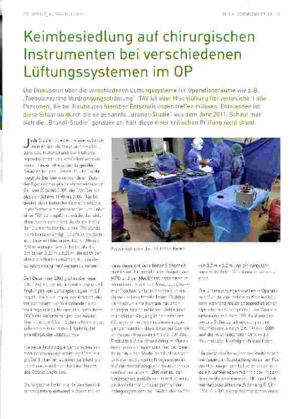 Vorschauseite 1: Keimbesiedlung auf chirurgischen Instrumenten bei verschiedenen Lüftungssystemen im OP
