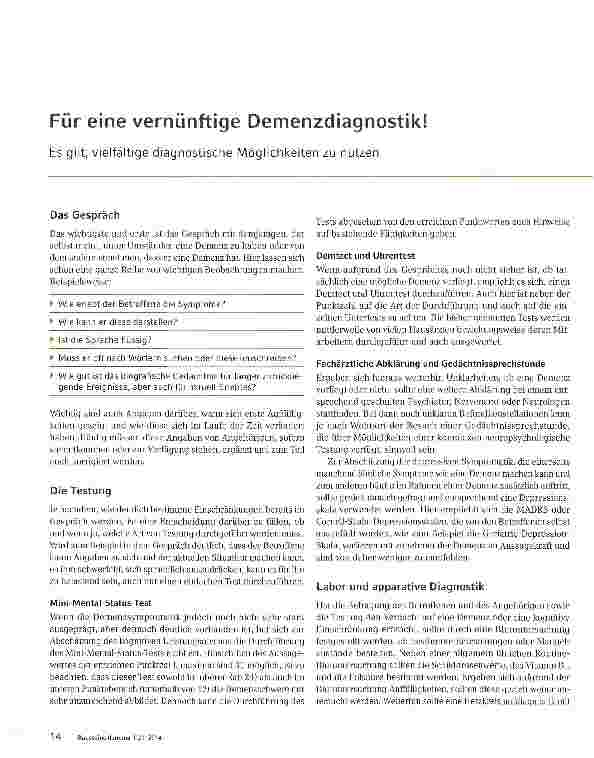 Vorschauseite 1: Für eine vernünftige Demenzdiagnostik!