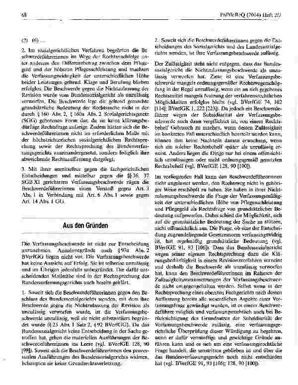 Vorschauseite 3: Pflegegeld bei häuslicher Pflege durch Familienangehörige darf niedriger sein als Pflegesachleistung