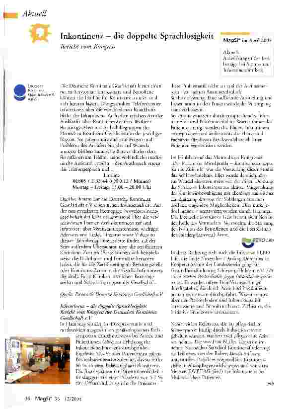 Vorschauseite 1: Inkontinenz - die doppelte SprachlosigkeitBericht vom Kongress