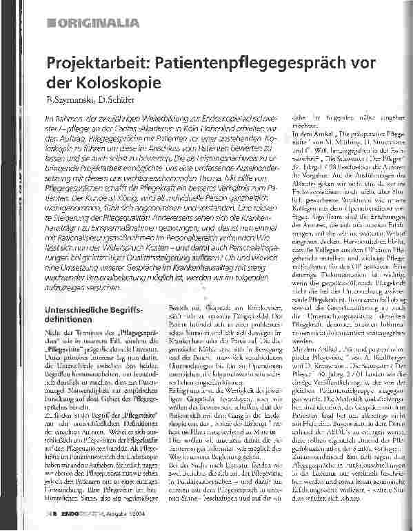 Vorschauseite 1: Projektarbeit: Patientenpflegegespräch vor der Koloskopie