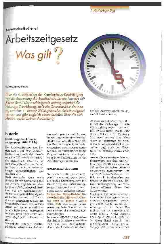 Vorschauseite 1: Arbeitszeitgesetz - Was gilt? Bereitschaftsdienst