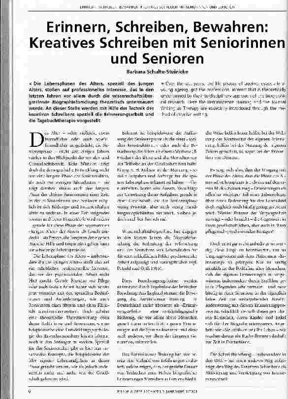 Vorschauseite 1: Erinnern, Schreiben, Bewahren: Kreatives Schreiben mit Seniorinnen und Senioren