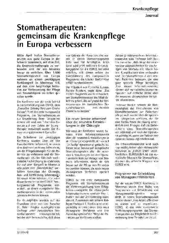 Vorschauseite 1: Stomatherapeuten: gemeinsam die Krankenpflege in Europa verbessern