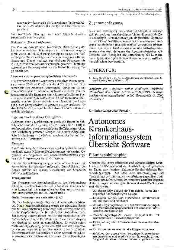 Vorschauseite 1: Autonomes Krankenhaus Informationssystem Übersicht Software