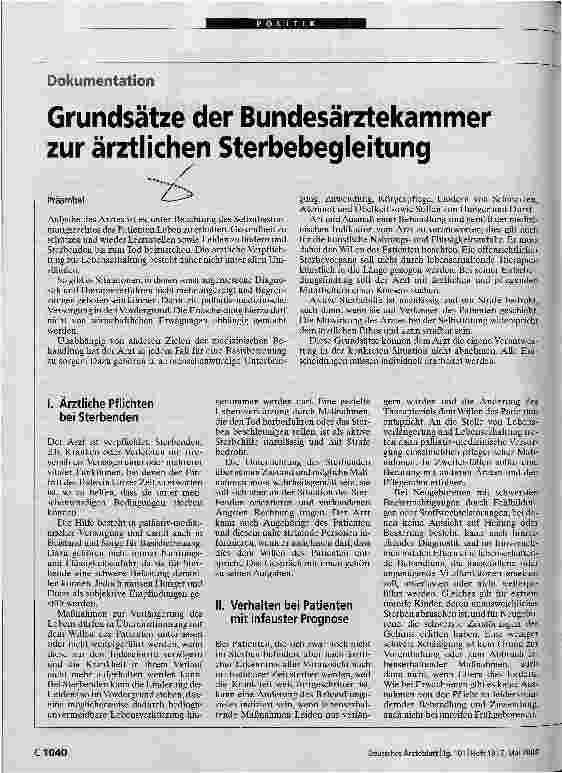 Vorschauseite 1: Grundsätze der Bundesärztekammer zur ärztlichen Sterbebegleitung