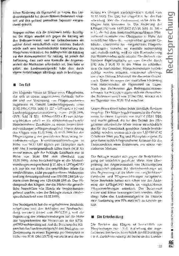 Vorschauseite 2: Öffentliche Förderung von stationären Pflegeeinrichtungen - Pflegewohngeld - gesonderte Berechnung betriebsnotwendiger Investitionsaufwendungen BSG, Urteil vom 24. 07. 2003