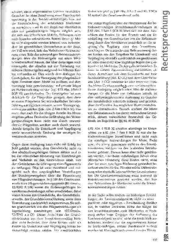 Vorschauseite 6: Öffentliche Förderung von stationären Pflegeeinrichtungen - Pflegewohngeld - gesonderte Berechnung betriebsnotwendiger Investitionsaufwendungen BSG, Urteil vom 24. 07. 2003