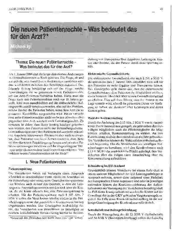 Vorschauseite 1: Die neuen Patientenrechte - Was bedeutet das für den Arzt?