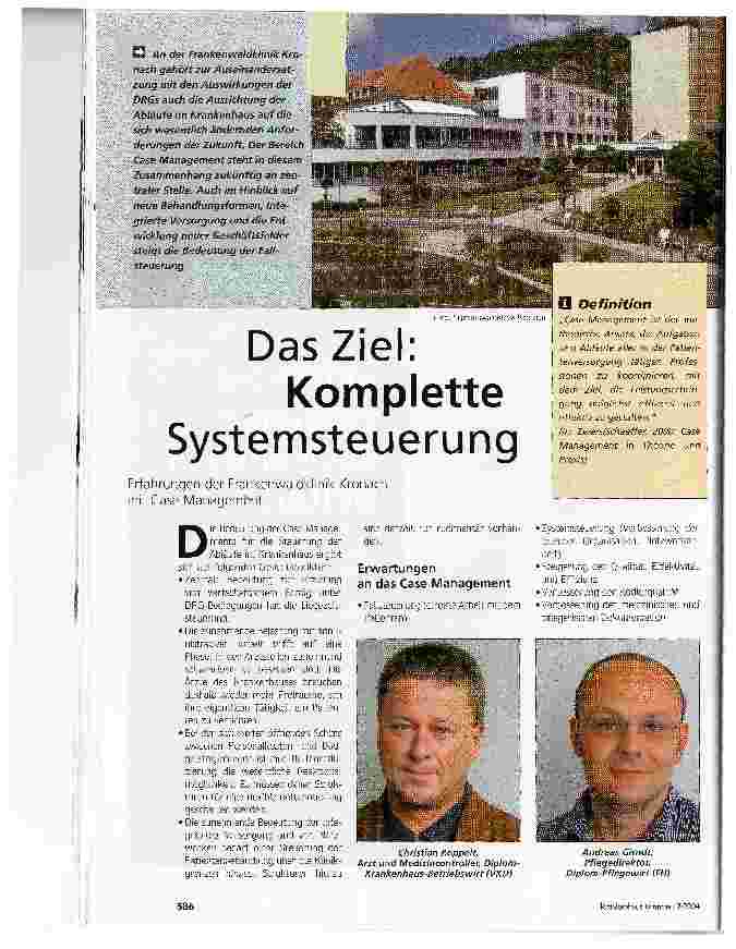 Vorschauseite 1: Das Ziel: Komplette SystemsteuerungErfahrungen der Frankenwaldklinik Kronach mit Case Management