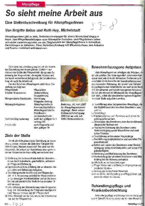 Vorschauseite 1: So sieht meine Arbeit aus Eine Stellenbeschreibung für AltenpflegerInnen