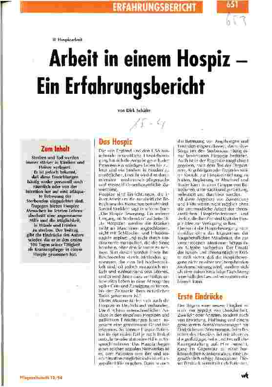 Vorschauseite 1: Arbeit in einem Hospiz - Ein Erfahrungsbericht
