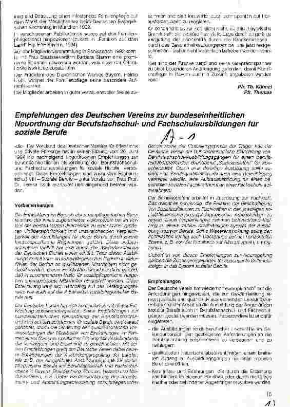 Vorschauseite 1: Empfehlungen des Deutschen Vereins zur bundeseinheitlichen Neuordnung der Berufsfachschulund Fachschulausbildung für soziale Berufe