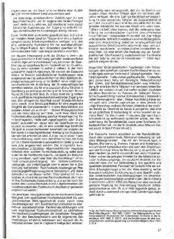 Vorschauseite 3: Empfehlungen des Deutschen Vereins zur bundeseinheitlichen Neuordnung der Berufsfachschulund Fachschulausbildung für soziale Berufe