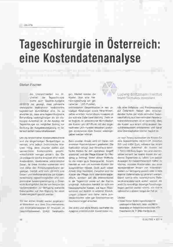 Vorschauseite 1: Tageschirurgie in Österreich eine Kostendatenanalyse