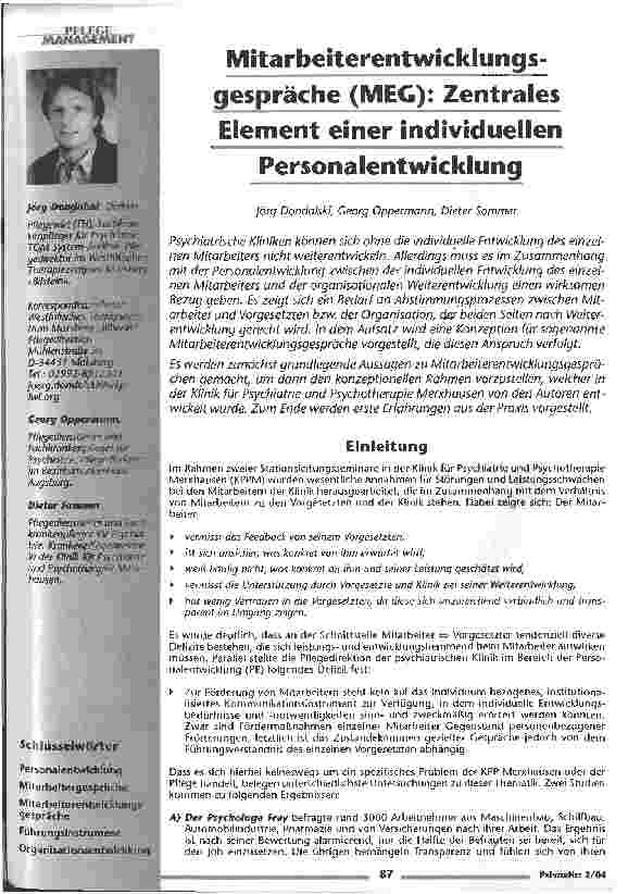 Vorschauseite 2: Mitarbeiterentwicklungsgespräche (MEG) Zentrales Element einer individuellen Personalentwicklung